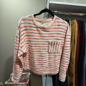 Lou & Grey Cream Sweater with Neon Pink & Blue Stripe Accents